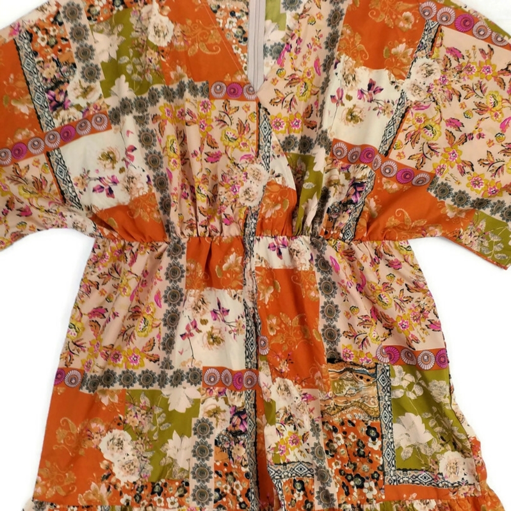 Shein Orange Patchwork Floral Print Surplice V-Ne… - image 6